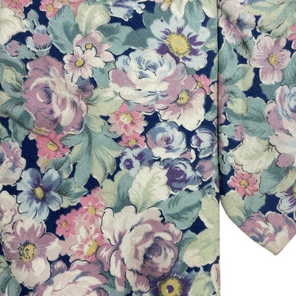 Lands' End Cotton Tie Flowers Floral Bright Pastel Colorful - Picture 4 of 8